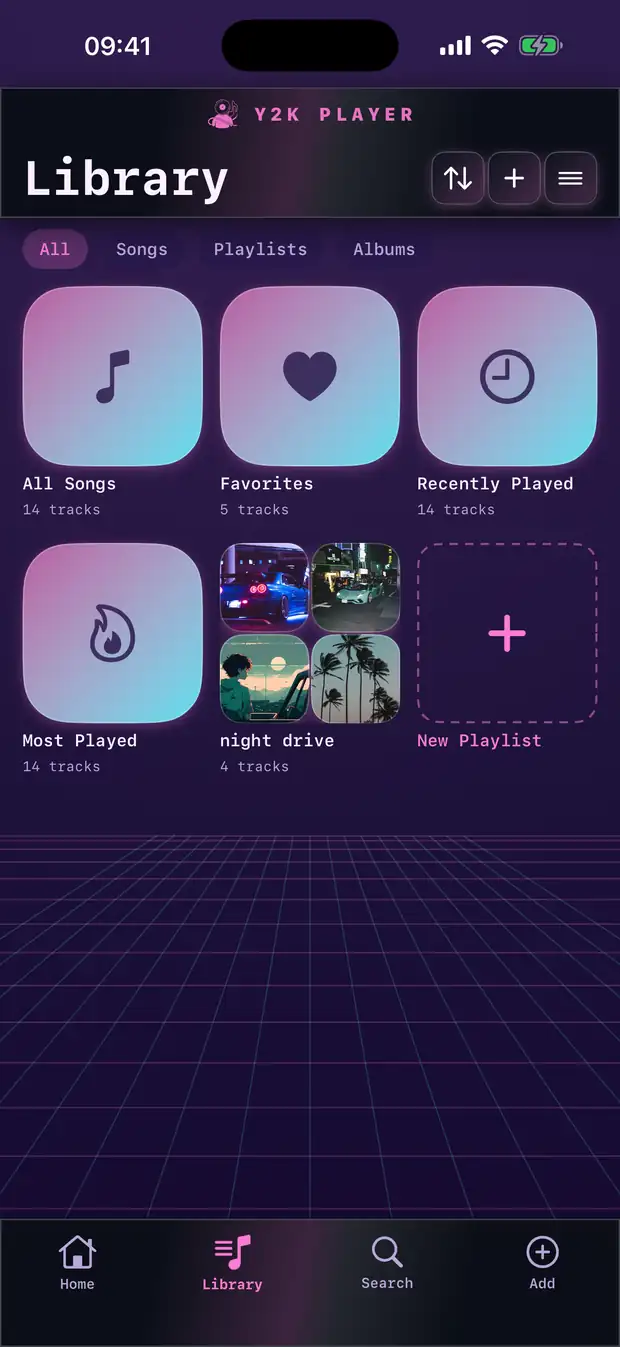 A library of local files, playing with the connection off.