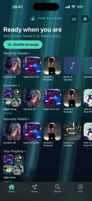 The home screen in the Fathom theme: deep teal-black with pale cyan seams.